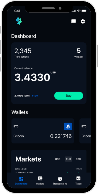 Phone displaying wallet dashboard features